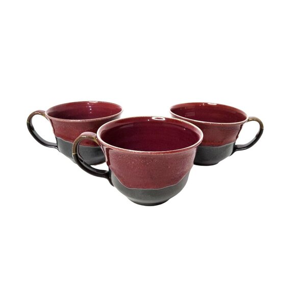 vintage set of 3 handmade/handpainted glazed stoneware bowls. - Picture 1 of 3
